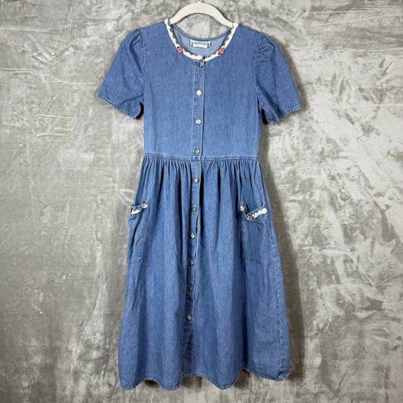 VTG My Michelle Denim Dress Kids Youth Girls 12 Blue - Picture 1 of 14